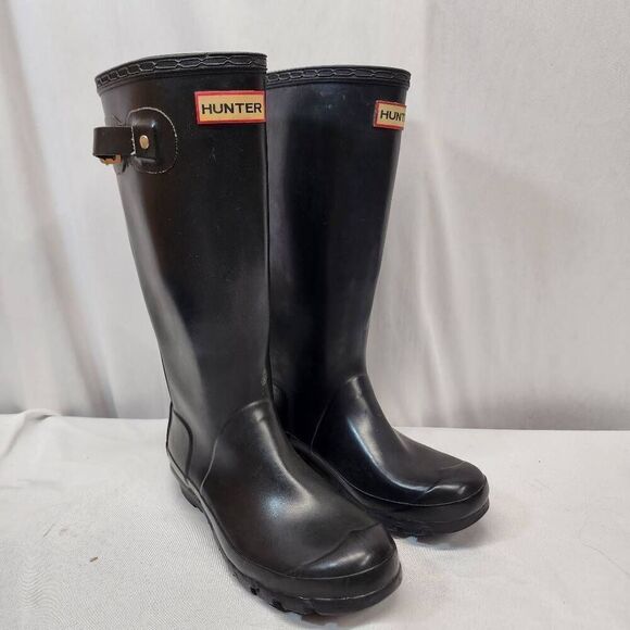 Hunter Black Tall Rubber Rain Boots Size Unisex 5M/6F - Picture 1 of 11